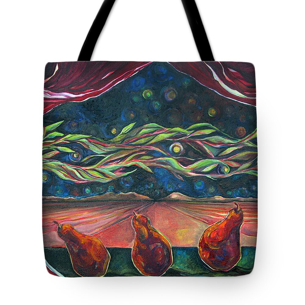 Consequence Tote Bag featuring the painting Consequence Beyond the Horizon by Julie Davis