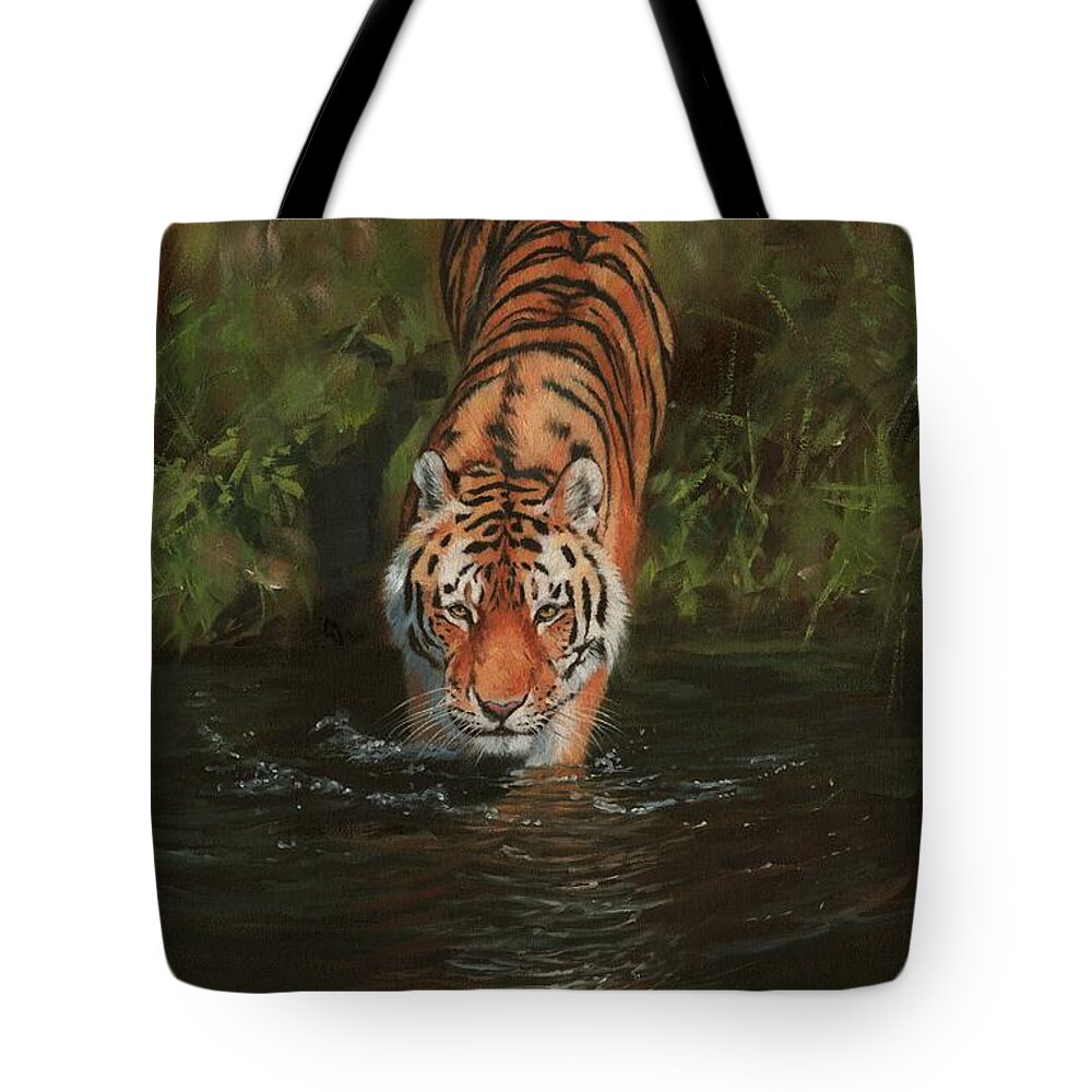 Tiger Tote Bag featuring the painting Cool 2 by David Stribbling