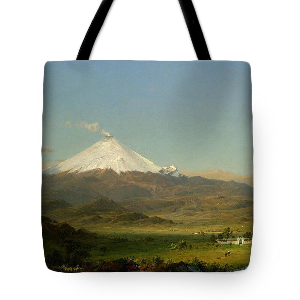 Frederic Edwin Church Tote Bag featuring the painting Cotopaxi, from 1855 by Frederic Edwin Church