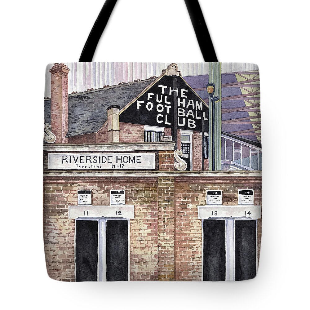 Craven Cottage Epl British Fulham Fc London Football Soccer Demspey Keller Mcbride Ffc Tote Bag featuring the painting Craven Cottage #1 by Scott Nelson