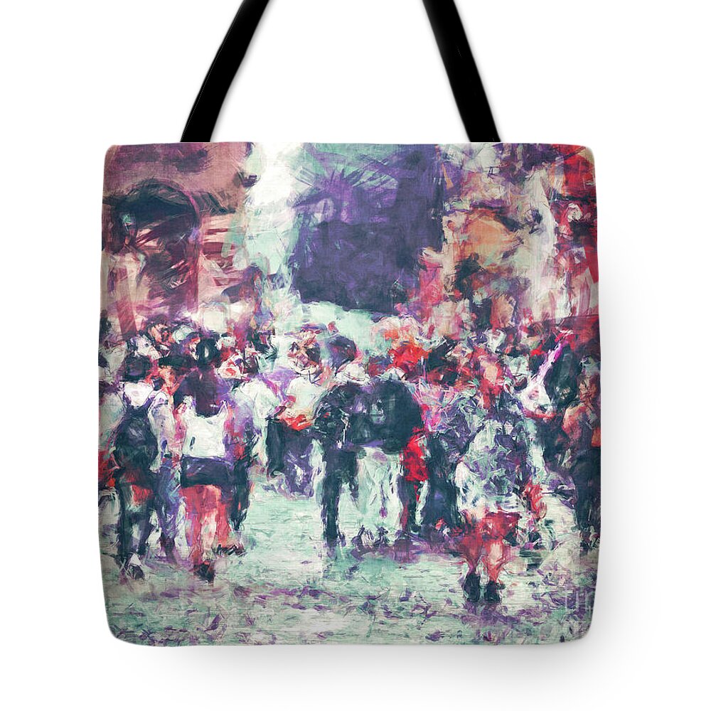 Street Tote Bag featuring the digital art Crowded Street #1 by Phil Perkins