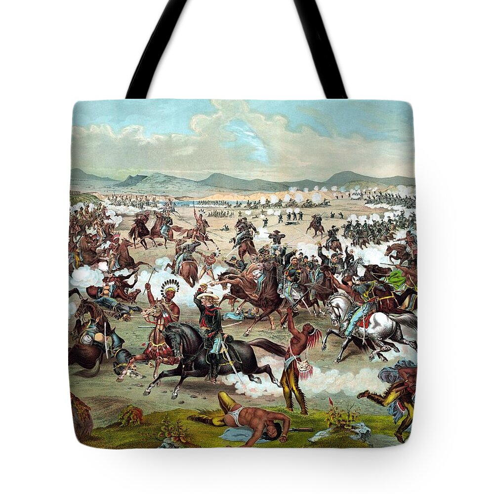 General Custer Tote Bag featuring the painting Custer's Last Stand #1 by War Is Hell Store