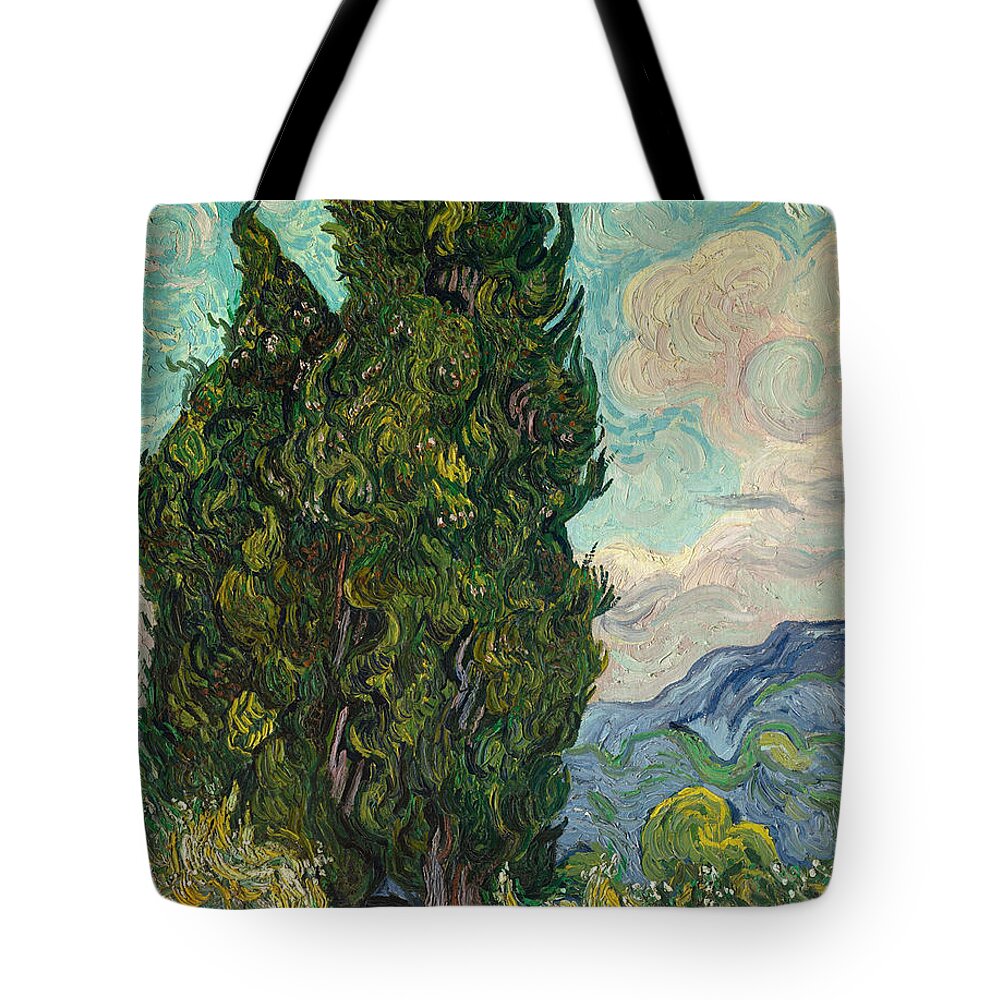 Cypresses Tote Bag featuring the painting Cypresses, 1889 by Vincent Van Gogh