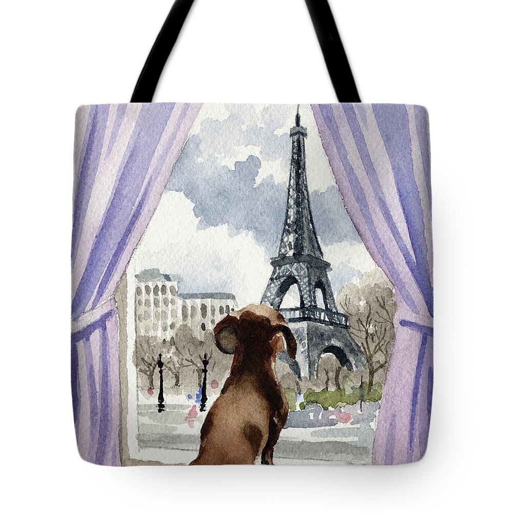 Dachshund Tote Bag featuring the painting Dachshund in Paris by David Rogers