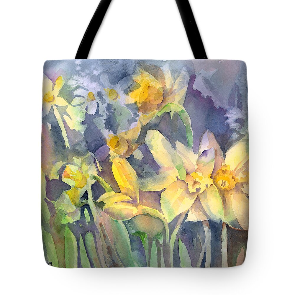 Daffodil Tote Bag featuring the painting Daffodils #1 by Arline Wagner