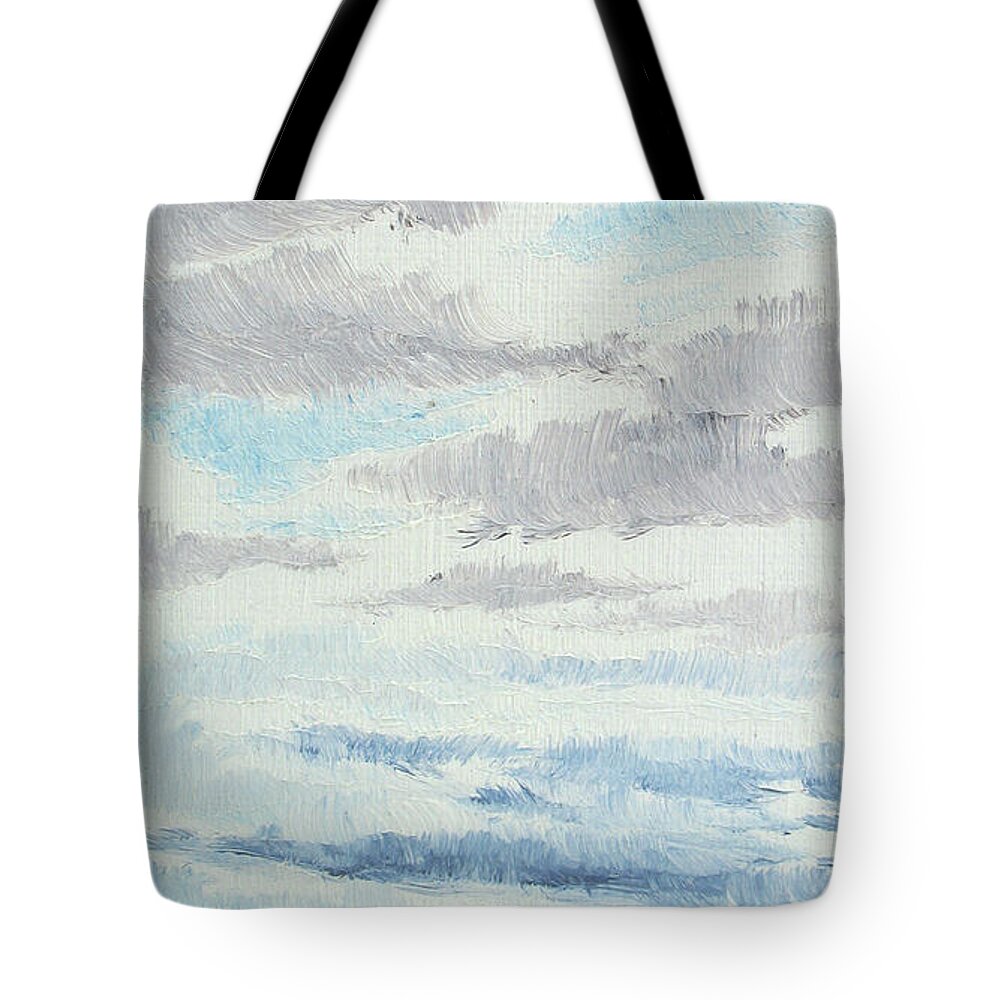 Landscape Tote Bag featuring the painting dagrar over salenfjallen- Shifting daylight over mountain ridges, 9 of 12_0026_35x60 cm by Marica Ohlsson