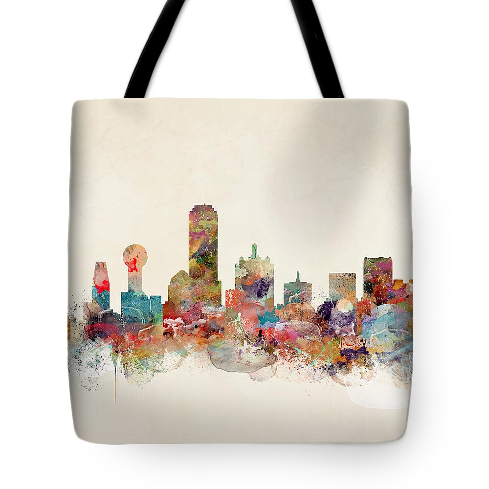 Dallas City Skyline Tote Bag featuring the painting Dallas Texas Skyline #1 by Bri Buckley