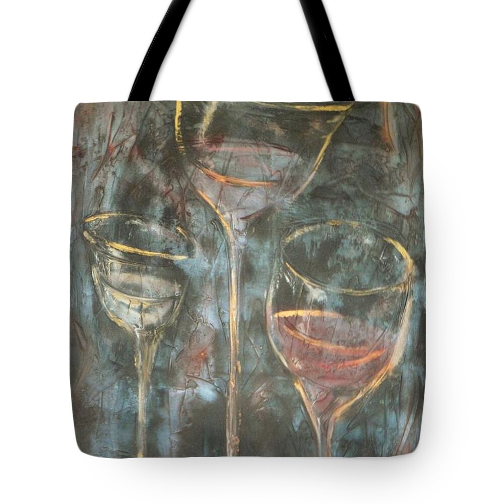 Abstracticle Still Life Tote Bag featuring the painting Dancing Glasses by Chuck Gebhardt