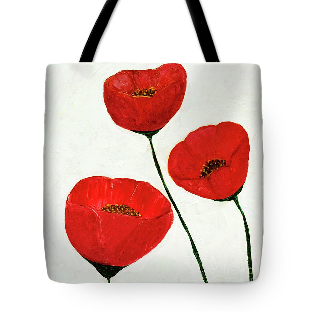 Abstract Tote Bag featuring the painting Decorative Poppies Acrylic Painting C62017 by Mas Art Studio