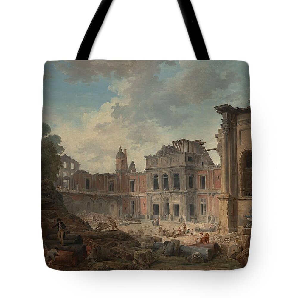Hubert Robert Tote Bag featuring the painting Demolition of the Chateau of Meudon by Hubert Robert