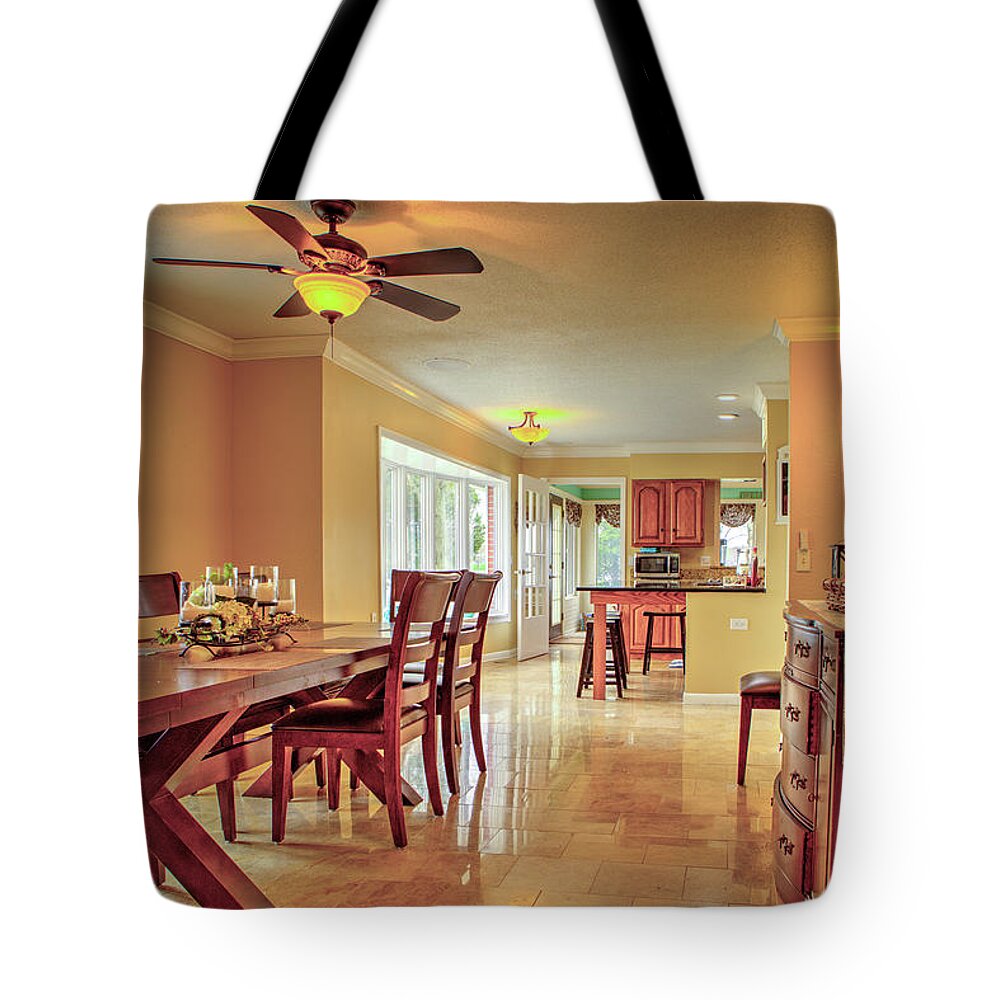Dining Room Tote Bag featuring the photograph Dining Room into kitchen #1 by Jeff Kurtz