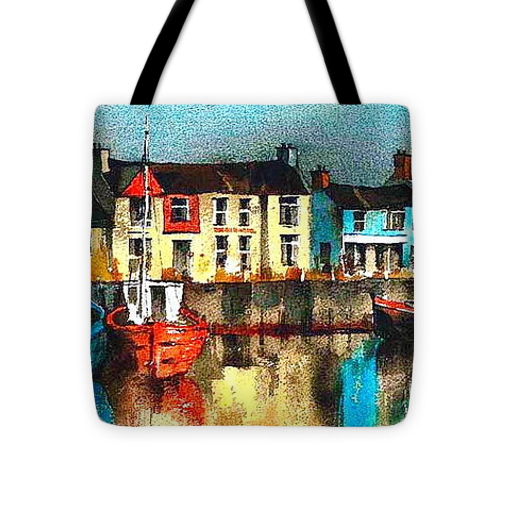 Harbor Tote Bag featuring the painting DUBLIN ... SKERRIES Harbour #1 by Val Byrne