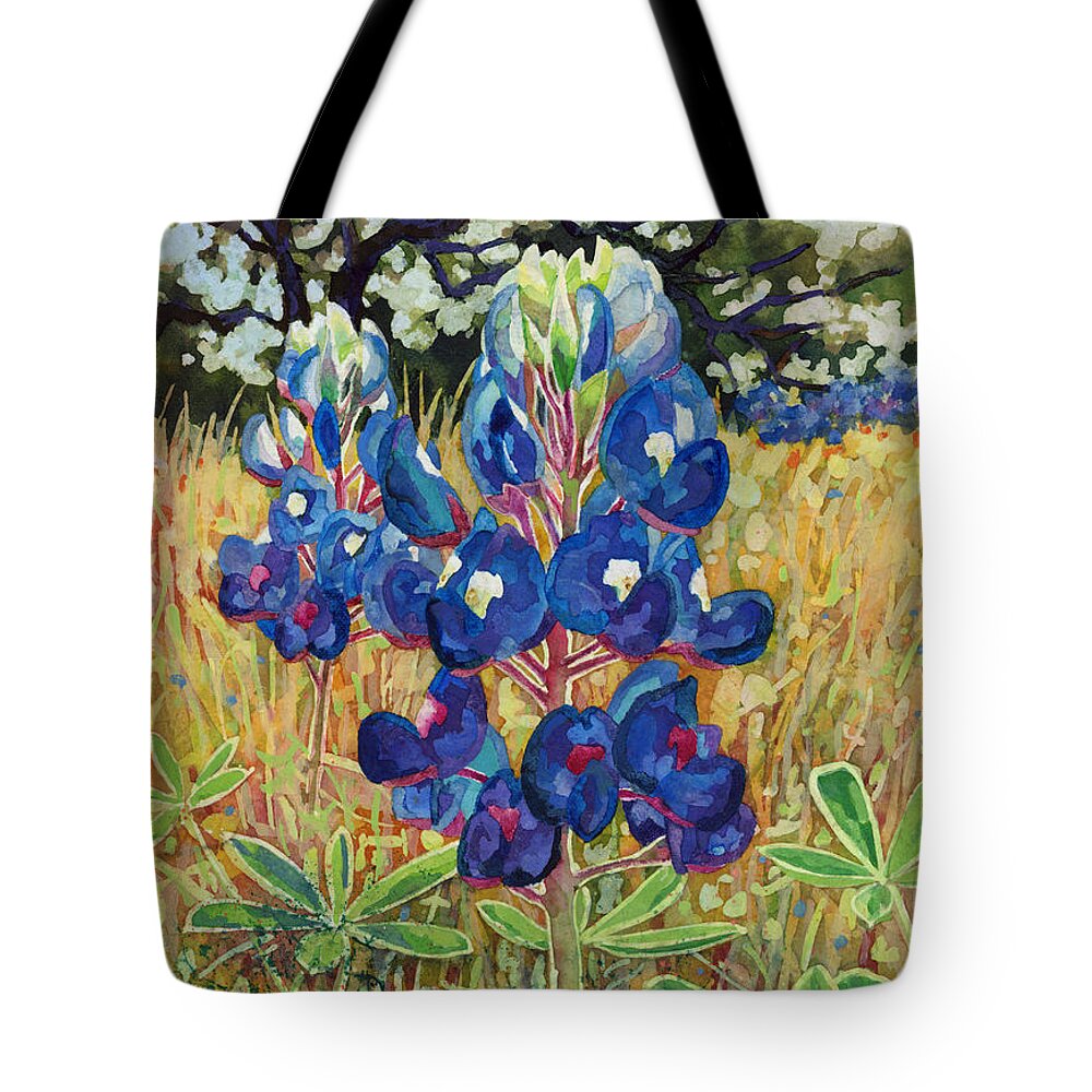 Bluebonnet Tote Bag featuring the painting Early Bloomers by Hailey E Herrera