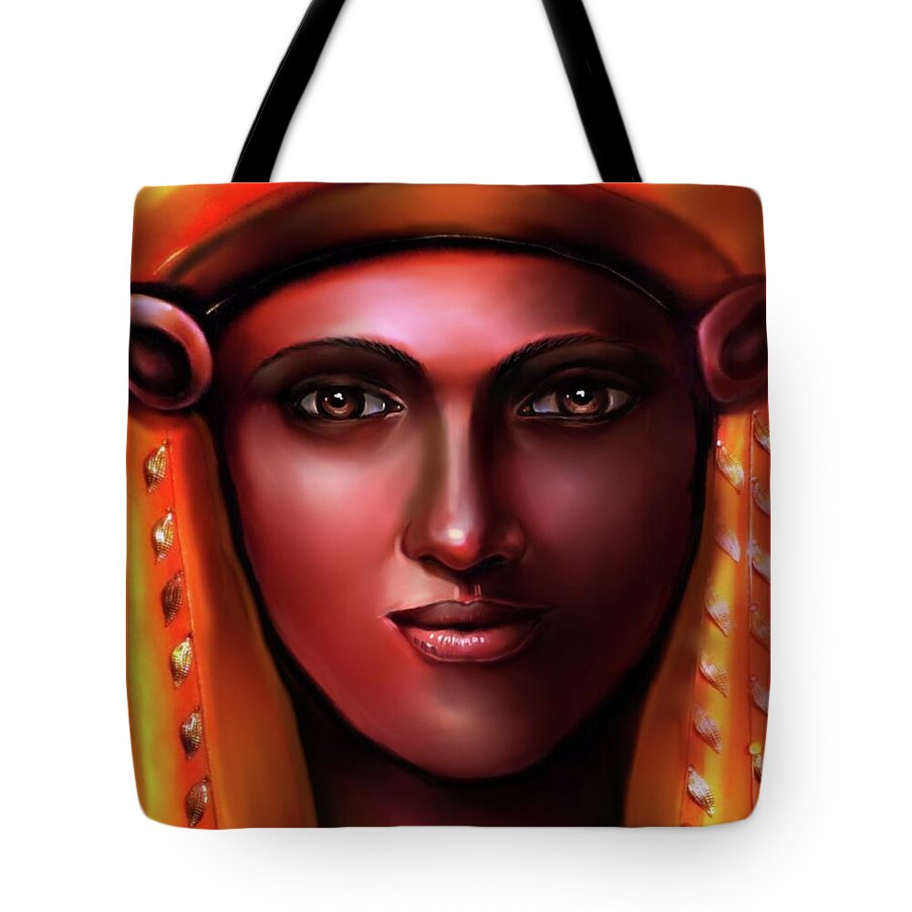 Egyptian Art Tote Bag featuring the digital art Egyptian Goddess -Hathor #1 by Carmen Cordova