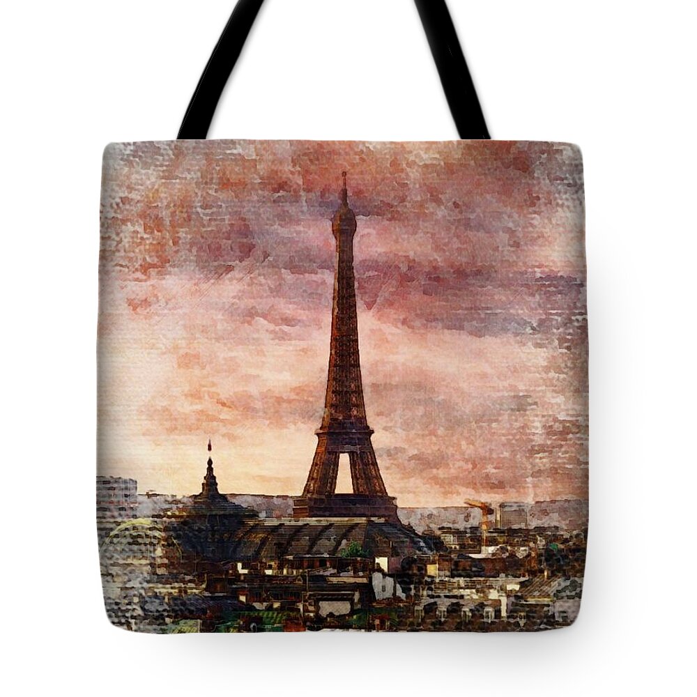 Paris Tote Bag featuring the painting Eiffal Tower, Paris, France #1 by Esoterica Art Agency