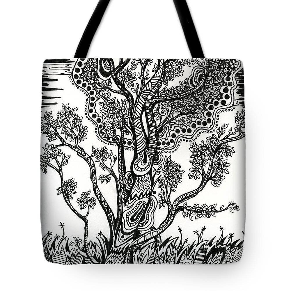 Trees Tote Bag featuring the drawing Windblown by Danielle Scott