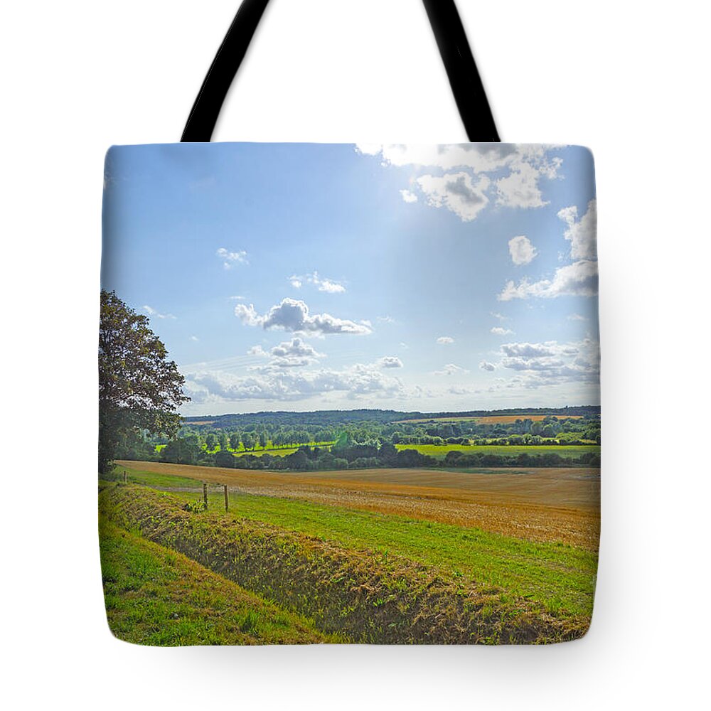 Stockbridge Tote Bag featuring the digital art English Countryside #2 by Andrew Middleton