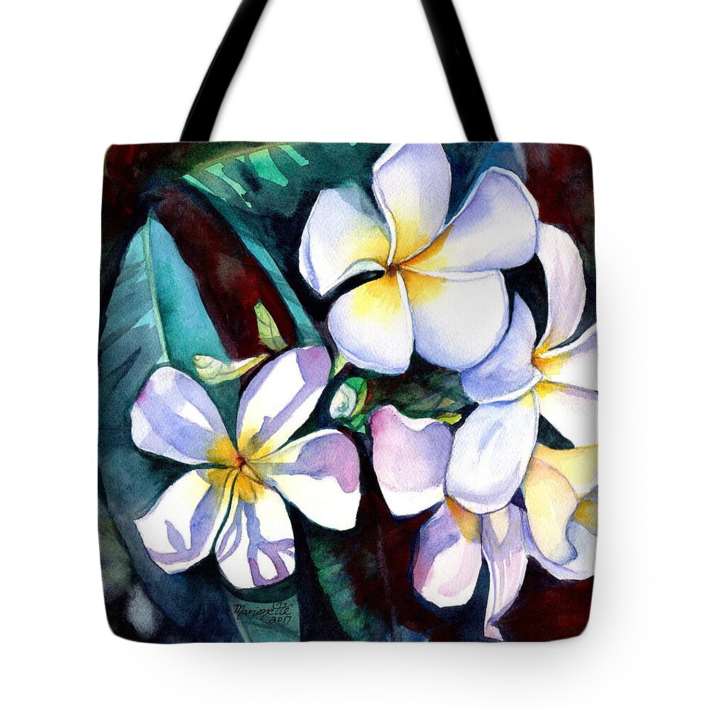 Plumeria Tote Bag featuring the painting Evening Plumeria by Marionette Taboniar