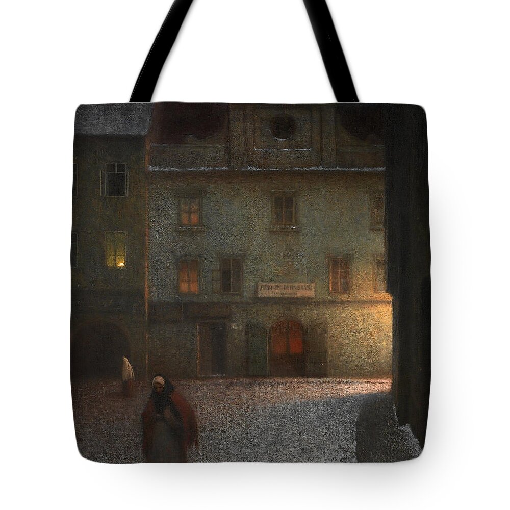 Evening Street By Jakub Schikaneder Tote Bag featuring the painting Evening Street #1 by MotionAge Designs