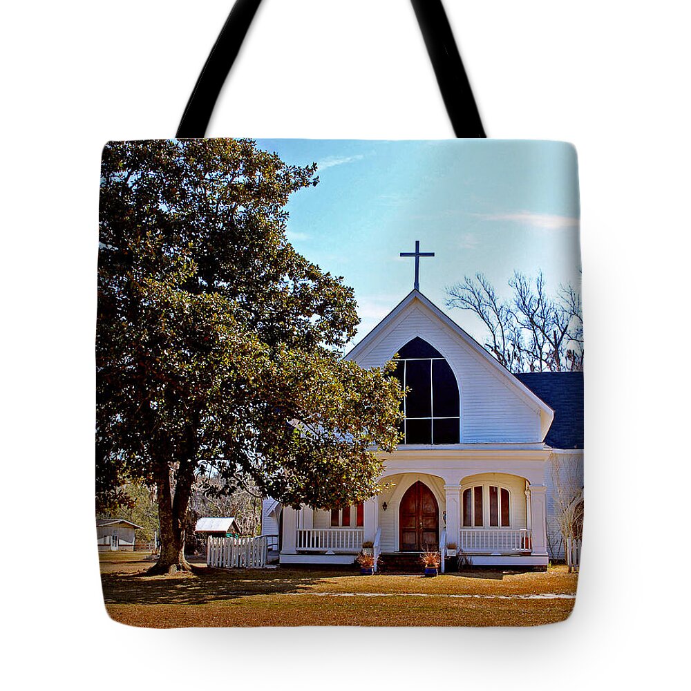 Church Tote Bag featuring the painting Fairhope Sacred Heart Church #1 by Michael Thomas