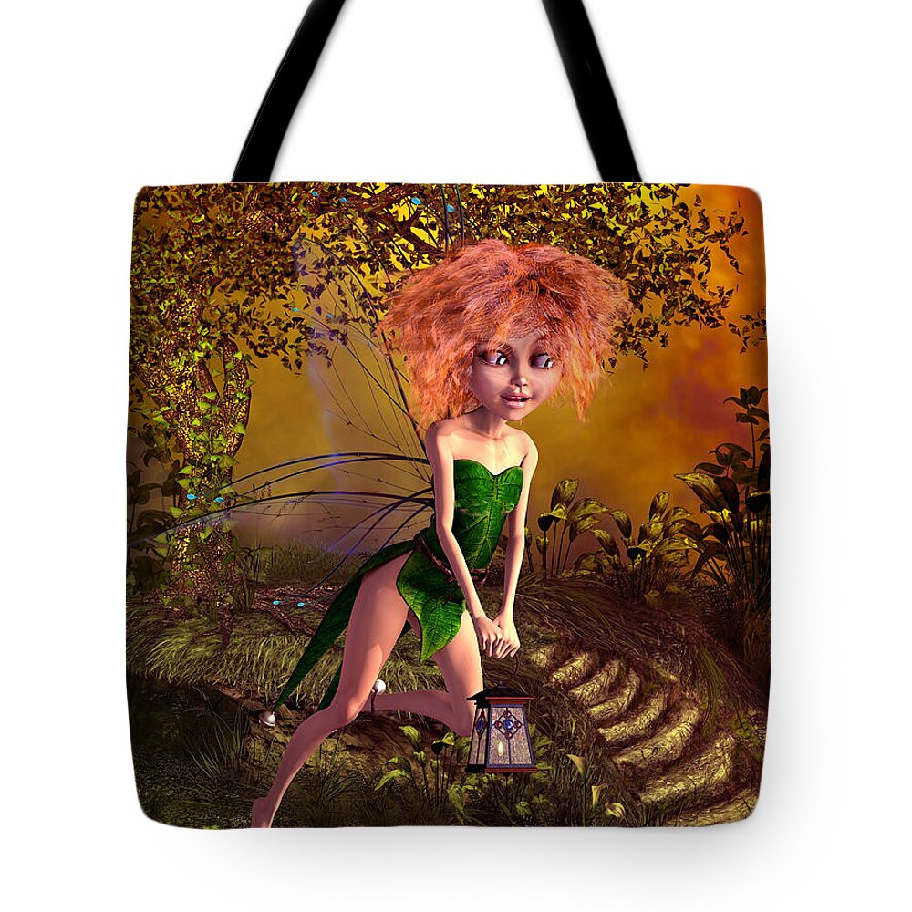 Fairy In The Woods Tote Bag featuring the digital art Fairy in the woods #1 by John Junek