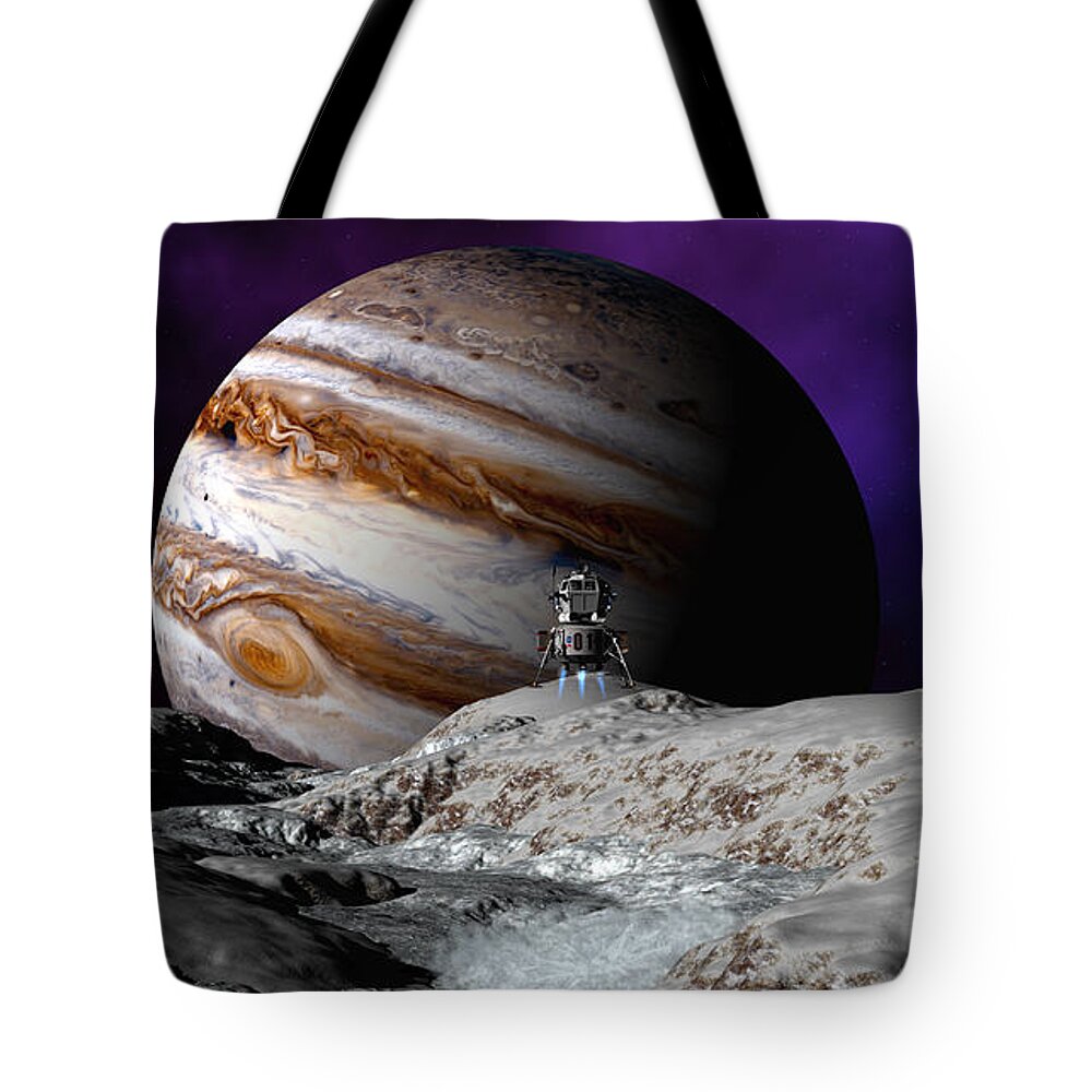 Lander Tote Bag featuring the digital art Falcon Over Europa by David Robinson