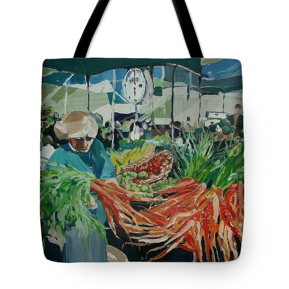 Vegetables Tote Bag featuring the painting Farmers Market #1 by Andrew Drozdowicz