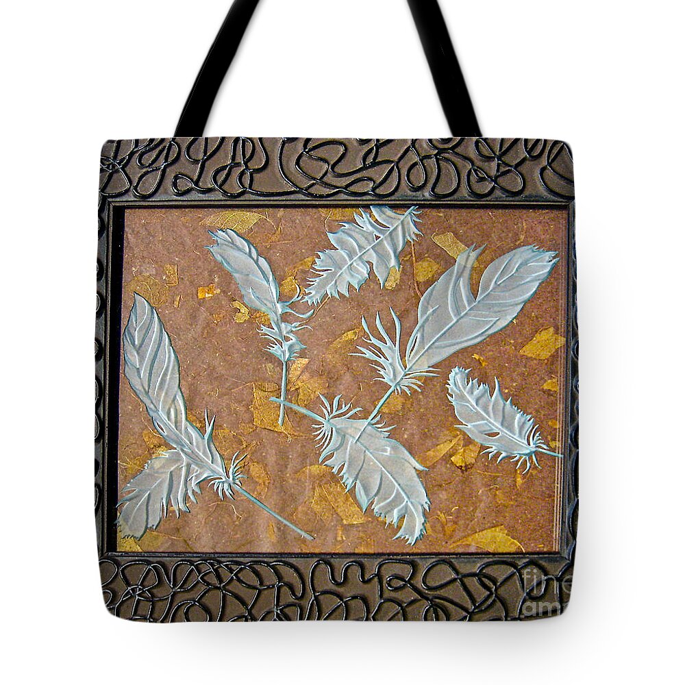Brown Tote Bag featuring the glass art Fall Feathers by Alone Larsen