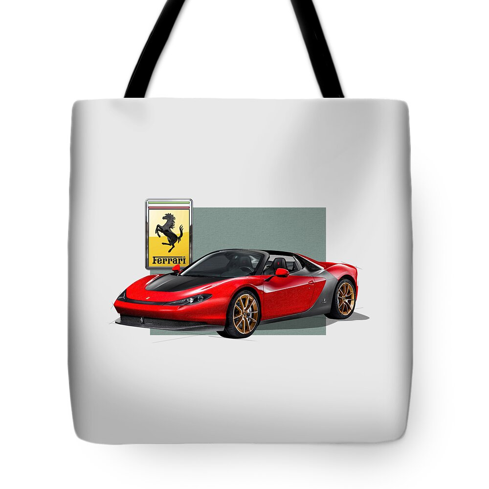 �ferrari� Collection By Serge Averbukh Tote Bag featuring the photograph Ferrari Sergio with 3D Badge by Serge Averbukh