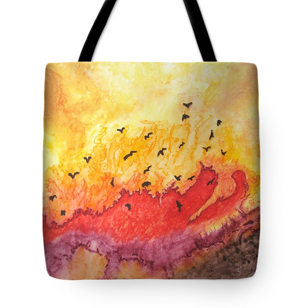 Birds Tote Bag featuring the painting Fire Birds by Patricia Arroyo