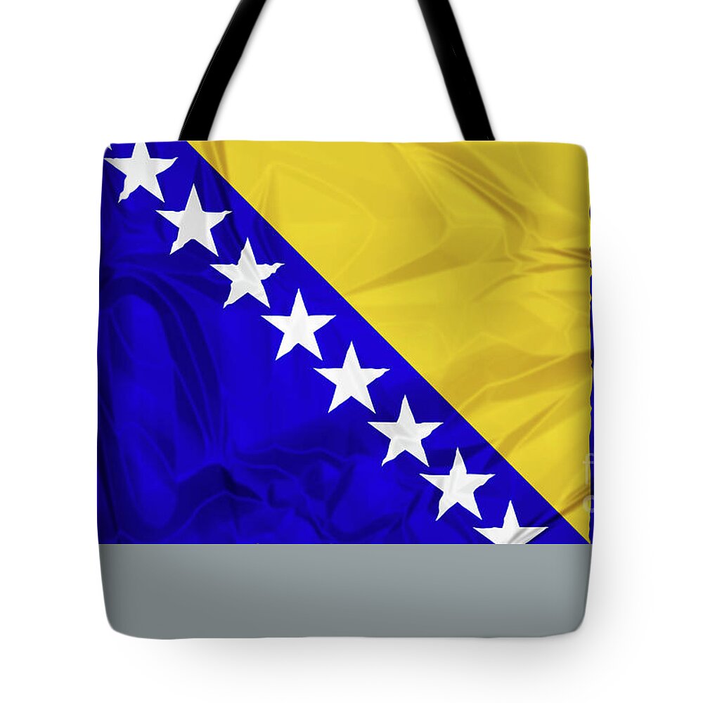 Bosnia Tote Bag featuring the digital art Flag of Bosnia #1 by Benny Marty