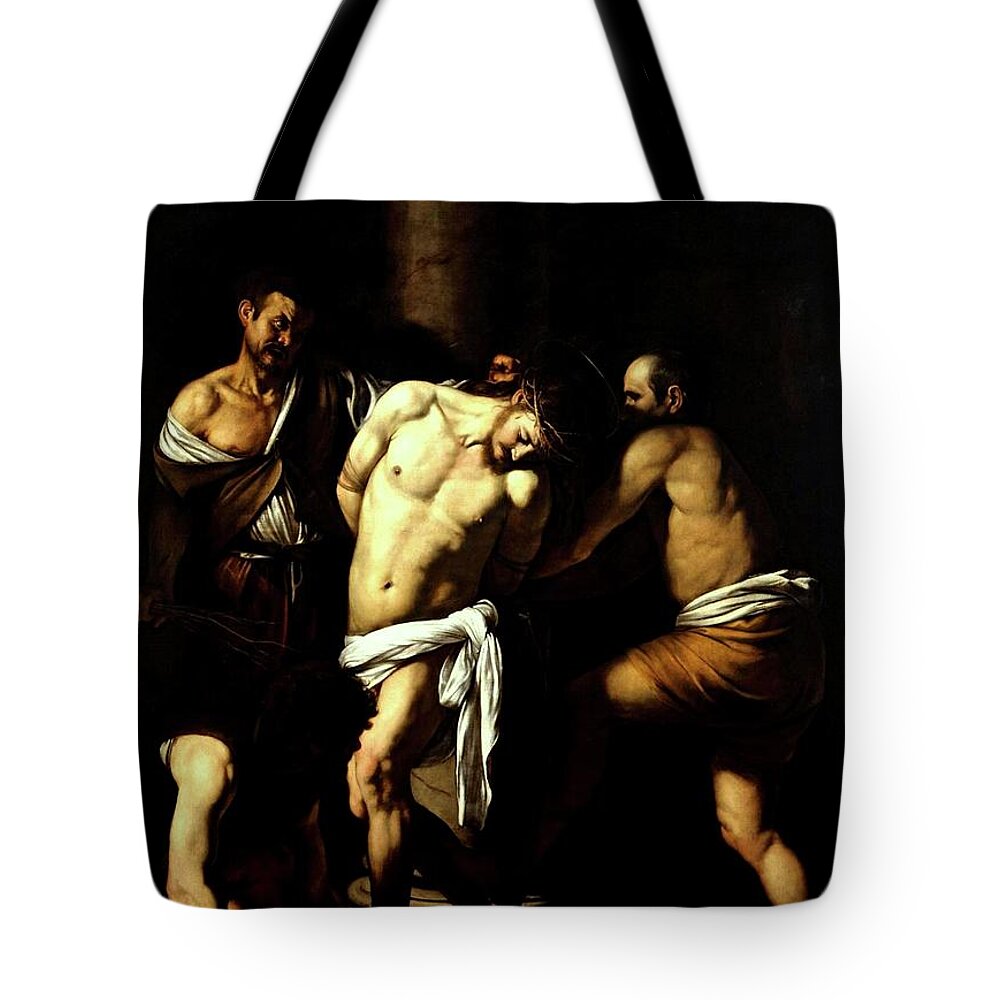 Italian Tote Bag featuring the painting Flagellation Of Christ #2 by Troy Caperton