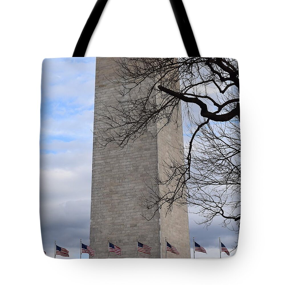 American Tote Bag featuring the photograph Flags at the Washington Monument #1 by Curtis Krusie