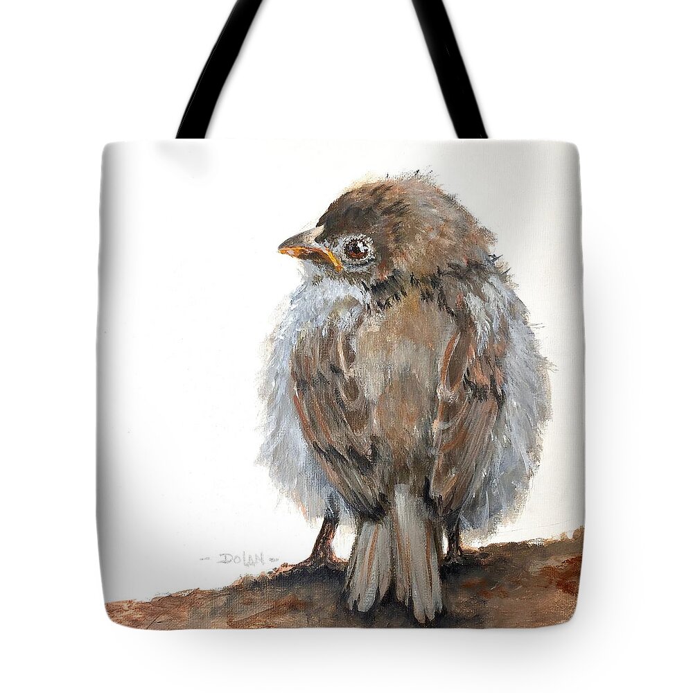 Young Sparrow Tote Bag featuring the painting Fledgling Sparrow #1 by Pat Dolan