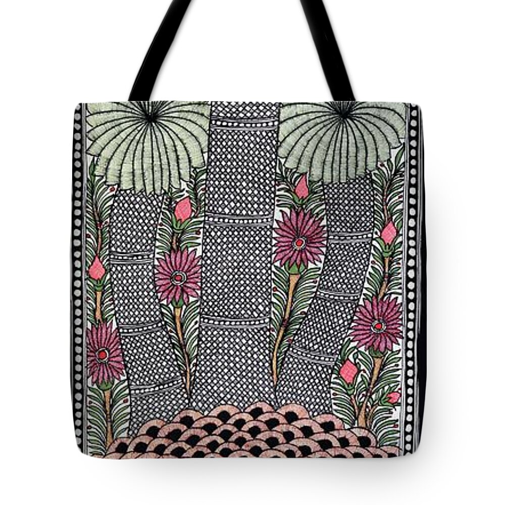  Tote Bag featuring the painting Flower fish elephant by Prerna