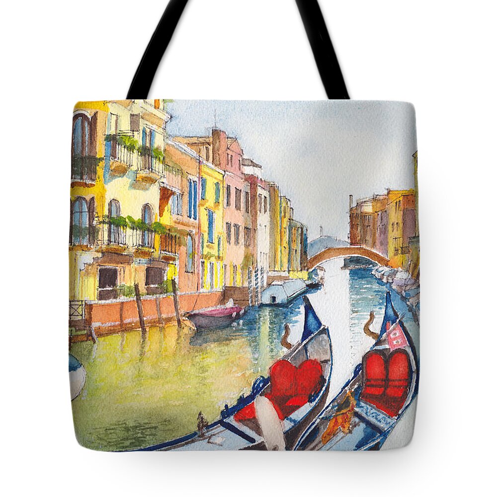 Gondolas Tote Bag featuring the painting Fondamenta Bragadin Venezia Italia by Dai Wynn
