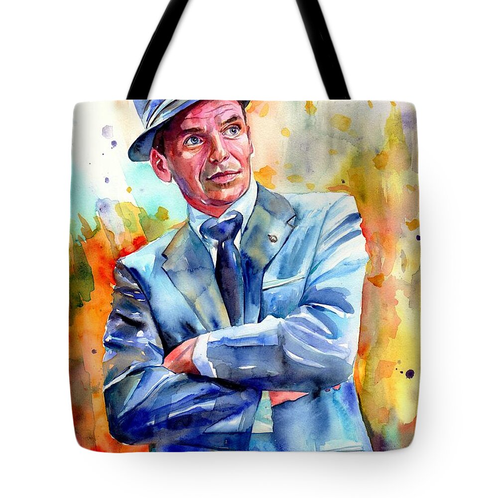 Frank Tote Bag featuring the painting Frank Sinatra young painting #2 by Suzann Sines