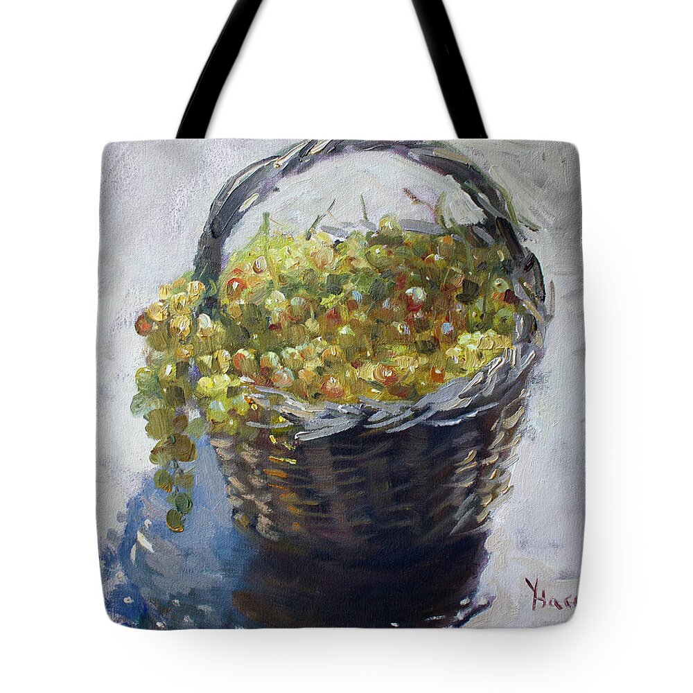 Grapes Tote Bag featuring the painting Fresh from the Garden by Ylli Haruni