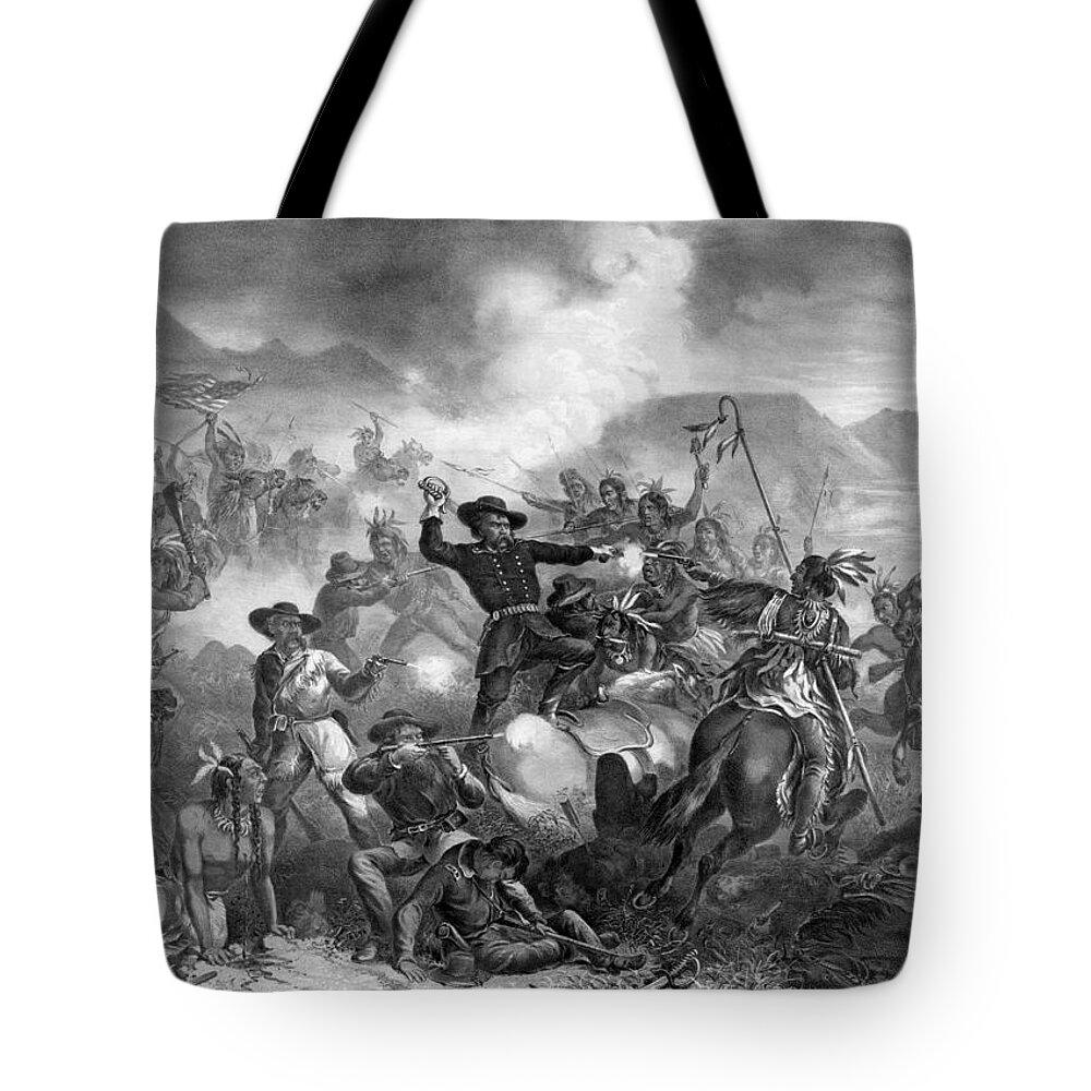 General Custer Tote Bag featuring the drawing General Custer's Death Struggle #2 by War Is Hell Store