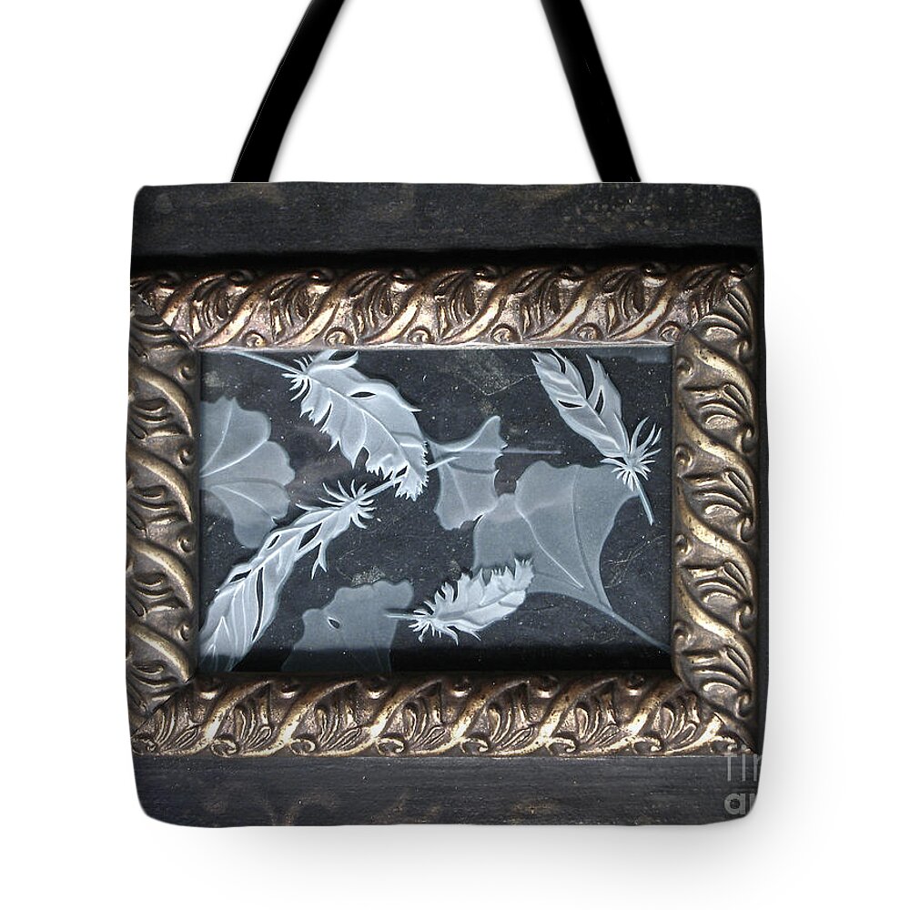 Black Tote Bag featuring the glass art Ginko Leaves and Feathers by Alone Larsen