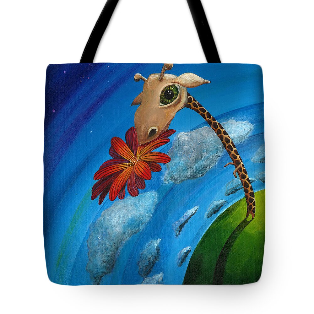 Giraffe Tote Bag featuring the painting Reach For the Sky by Mindy Huntress