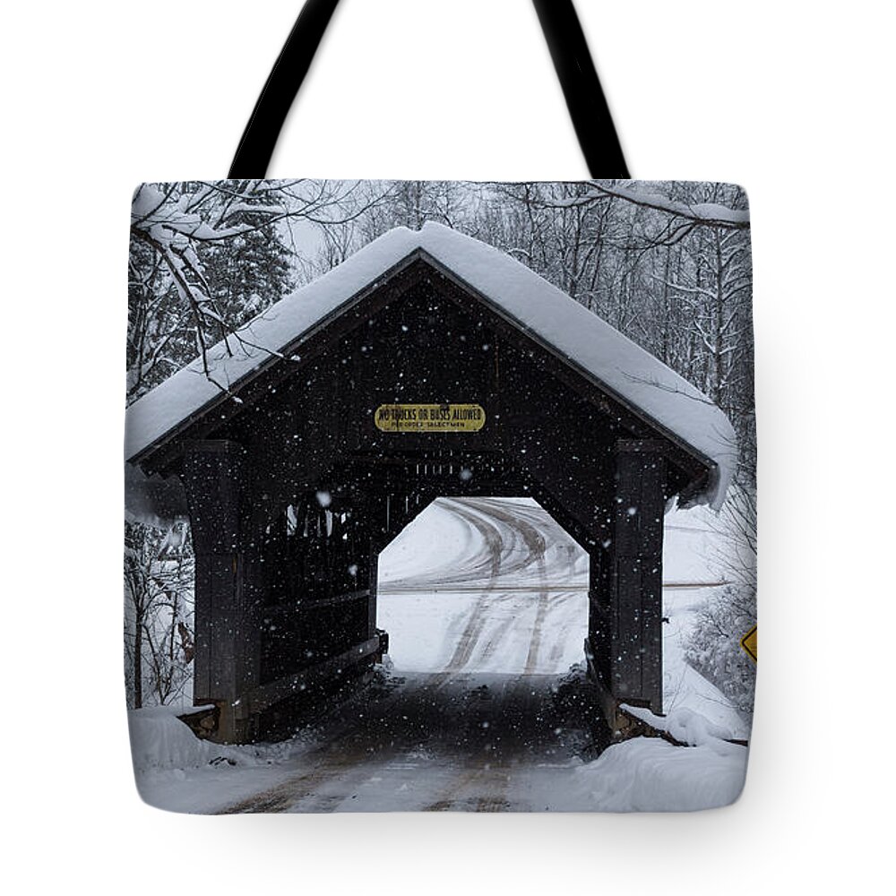 Gold Brook Covered Bridge Tote Bag featuring the photograph Gold Brook Covered Bridge/Stowe Hollow Bridge/Emily's Bridge #2 by New England Photography