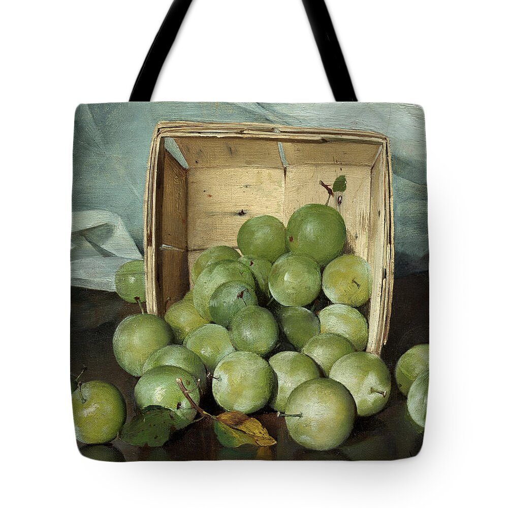 Green Plums Tote Bag featuring the painting Green Plums #1 by Joseph Decker