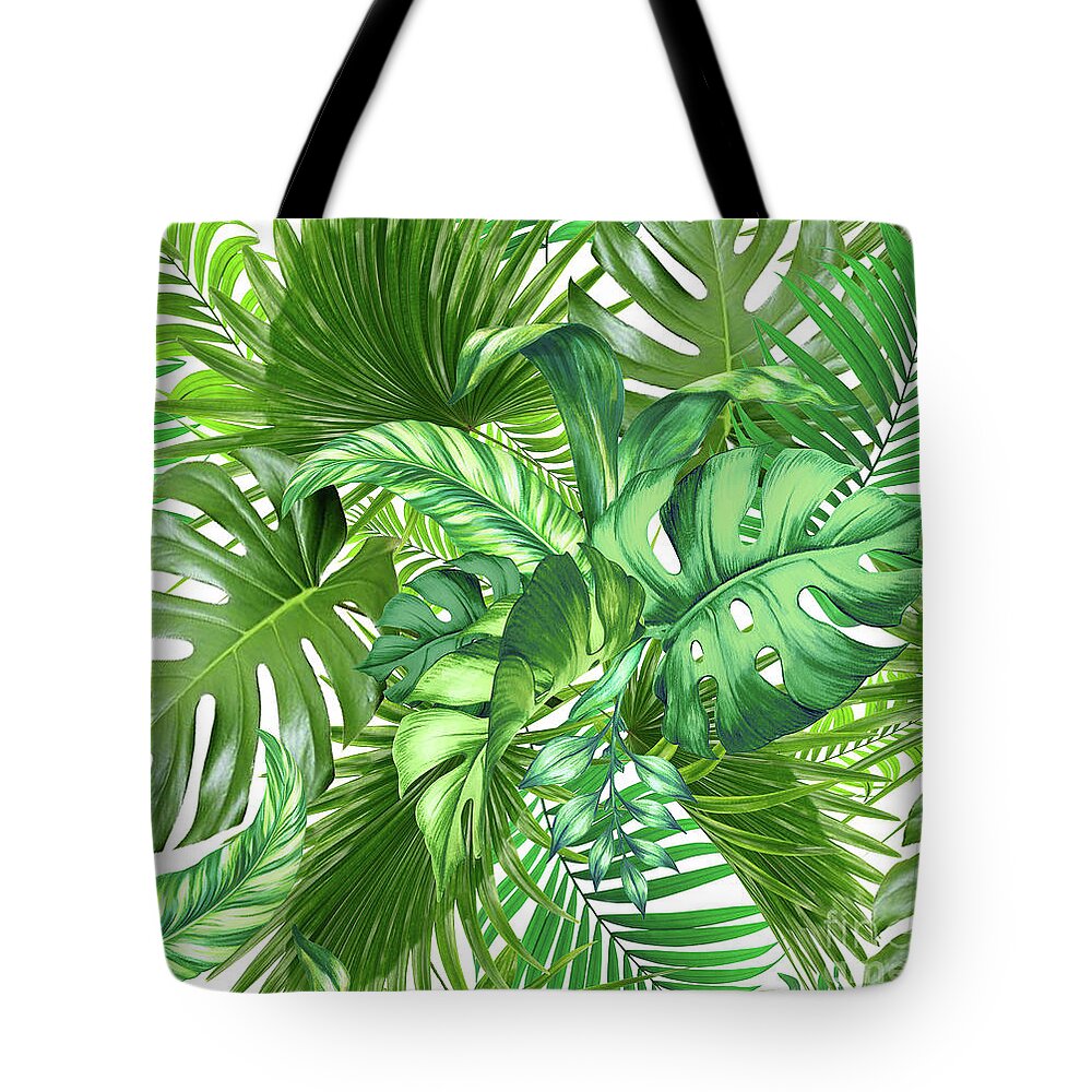 Tropical Leaves Tote Bag featuring the painting Green Tropical Plant  by Mark Ashkenazi