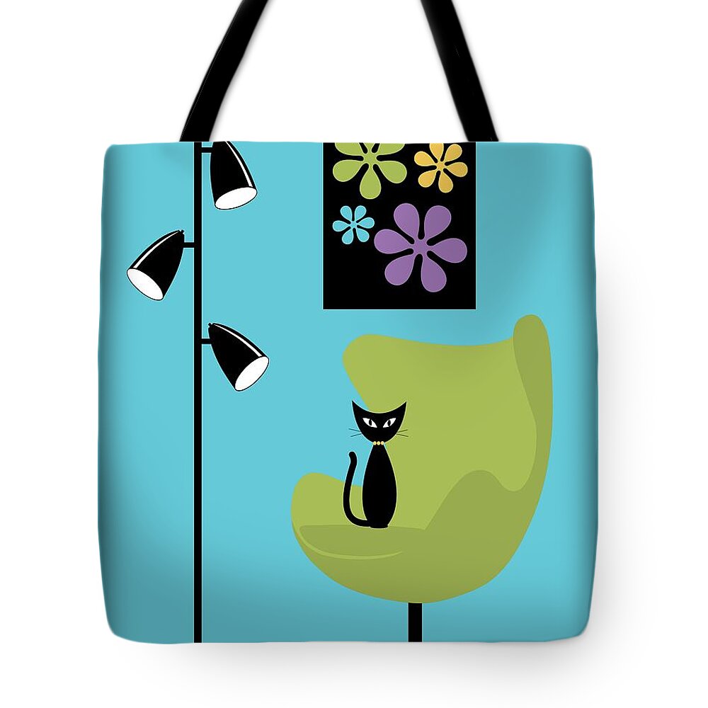 Blue Tote Bag featuring the digital art Groovy Flowers in Blue by Donna Mibus