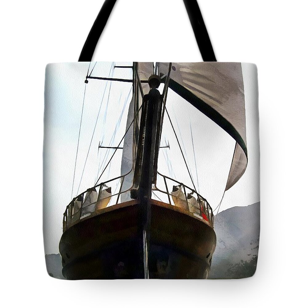 Gulet Tote Bag featuring the painting Gulet Under Sail #1 by Taiche Acrylic Art