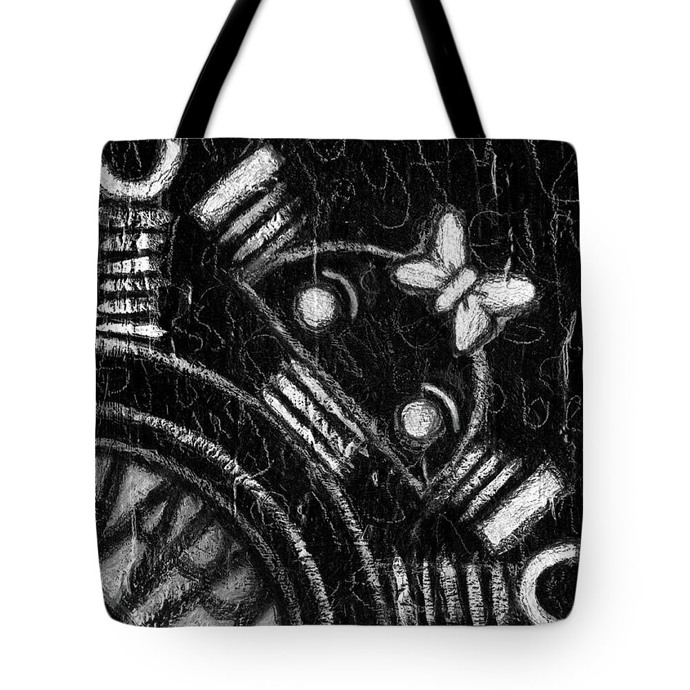 Happy Tote Bag featuring the drawing Happy Bot by Roseanne Jones
