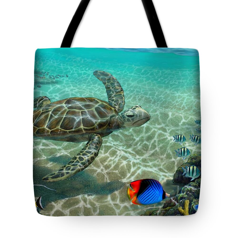 Hawaii Seascape Tote Bag featuring the painting Hawaiian Sea Turtle #1 by Stephen Jorgensen