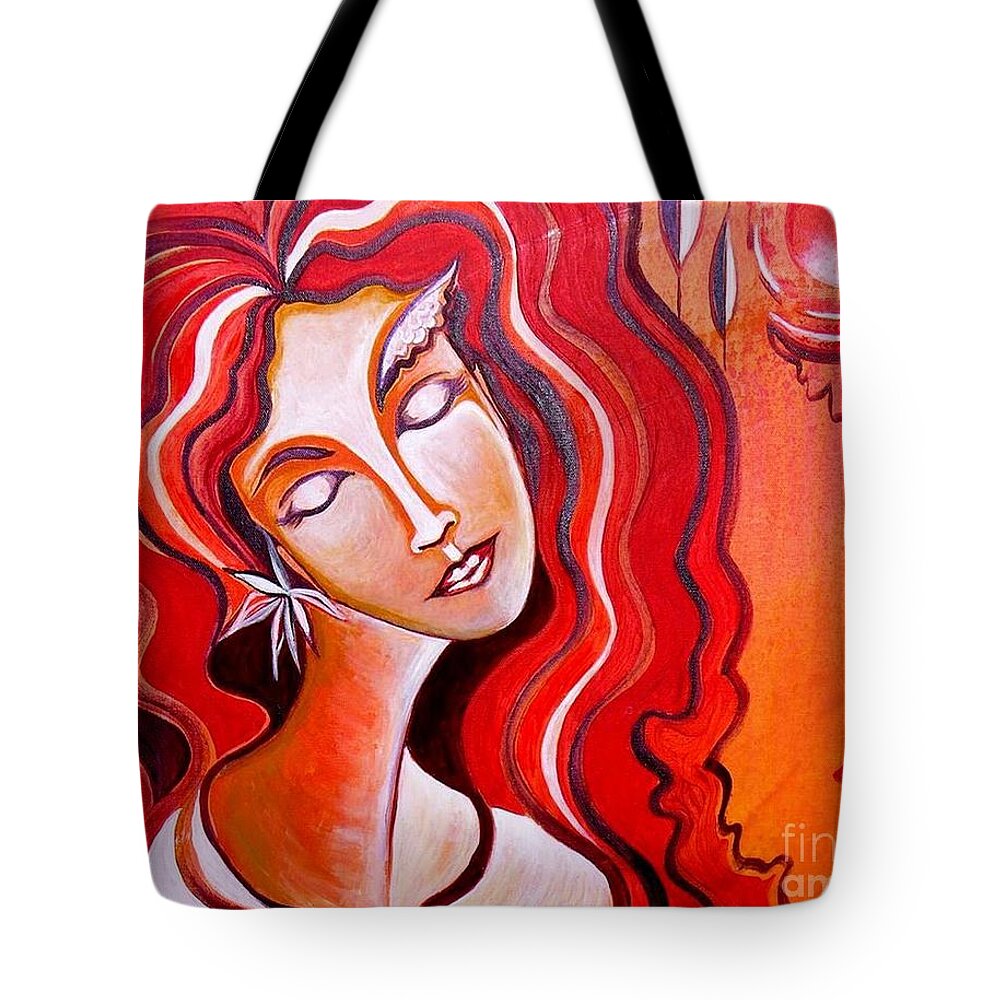 Julie Hoyle Tote Bag featuring the painting Heart of Fire by Julie Hoyle
