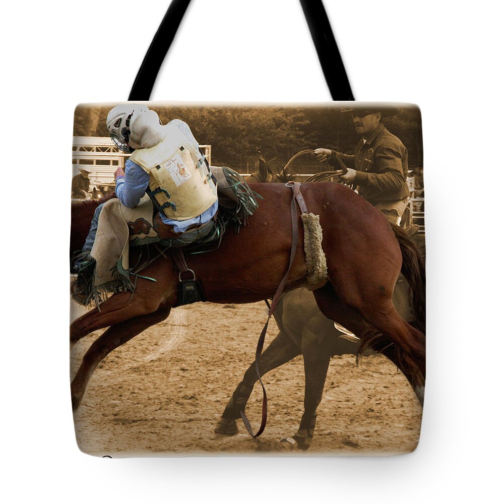 Sepia Tote Bag featuring the photograph Helluva Rodeo-The Ride 6 by September Stone